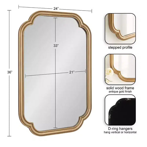 24"X36" Wellenschliff Wandspiegel Gold