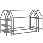 Costway Twin Size House Bed Montessori Floor Bed with Detachable Storage Shelves Gray/White