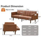 Schlafsofa Futon aus PU-Leder mit verstellbarer Rückenlehne, 190,5 cm