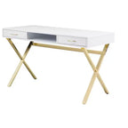 HomeRoots 47 White and Gold Wood and Metal Computer Desk With Two Drawers