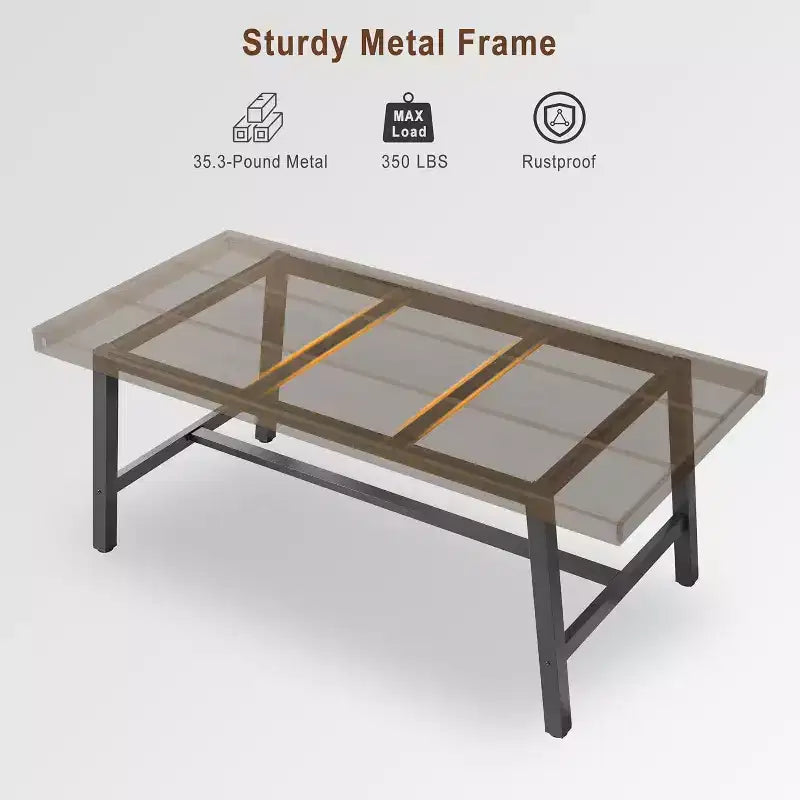 Rustikaler Esstisch aus Holz für 6-8 Personen mit stabilen schwarzen Metallbeinen, industrielles rechteckiges Design, perfekt für Küche, Esszimmer, Wohnzimmer
