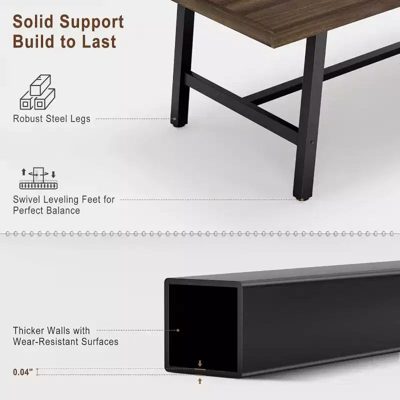 Rustikaler Esstisch aus Holz für 6-8 Personen mit stabilen schwarzen Metallbeinen, industrielles rechteckiges Design, perfekt für Küche, Esszimmer, Wohnzimmer
