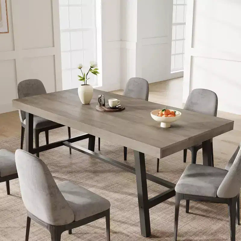 Rustikaler Esstisch aus Holz für 6-8 Personen mit stabilen schwarzen Metallbeinen, industrielles rechteckiges Design, perfekt für Küche, Esszimmer, Wohnzimmer