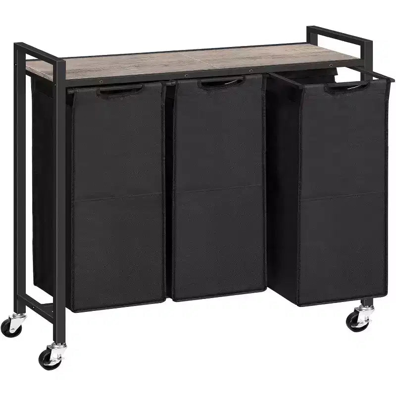 Wäschetrenner mit 3 Fächern, 311,5 Gal (43,4L) Rollbarer Wäschekorb mit Rollen, Greige & Schwarz für Waschküche, Badezimmer, Schlafzimmer