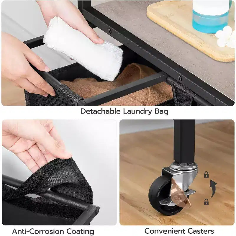 Wäschetrenner mit 3 Fächern, 311,5 Gal (43,4L) Rollbarer Wäschekorb mit Rollen, Greige & Schwarz für Waschküche, Badezimmer, Schlafzimmer