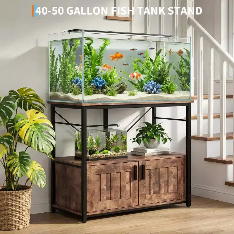 Aquariumunterschrank & Schrank,stabiler Metallrahmen mit Holzablage für Aquarien, Schildkröten- und Reptilienterrarien für Wohn- & Esszimmer
