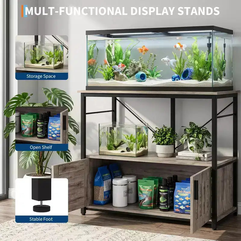 Aquariumunterschrank & Schrank,stabiler Metallrahmen mit Holzablage für Aquarien, Schildkröten- und Reptilienterrarien für Wohn- & Esszimmer