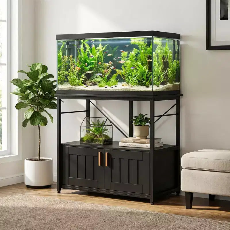 Aquariumunterschrank & Schrank,stabiler Metallrahmen mit Holzablage für Aquarien, Schildkröten- und Reptilienterrarien für Wohn- & Esszimmer
