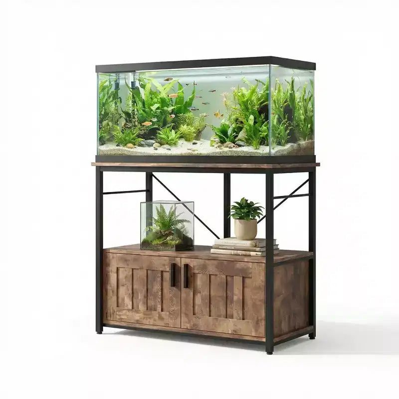 Aquariumunterschrank & Schrank,stabiler Metallrahmen mit Holzablage für Aquarien, Schildkröten- und Reptilienterrarien für Wohn- & Esszimmer