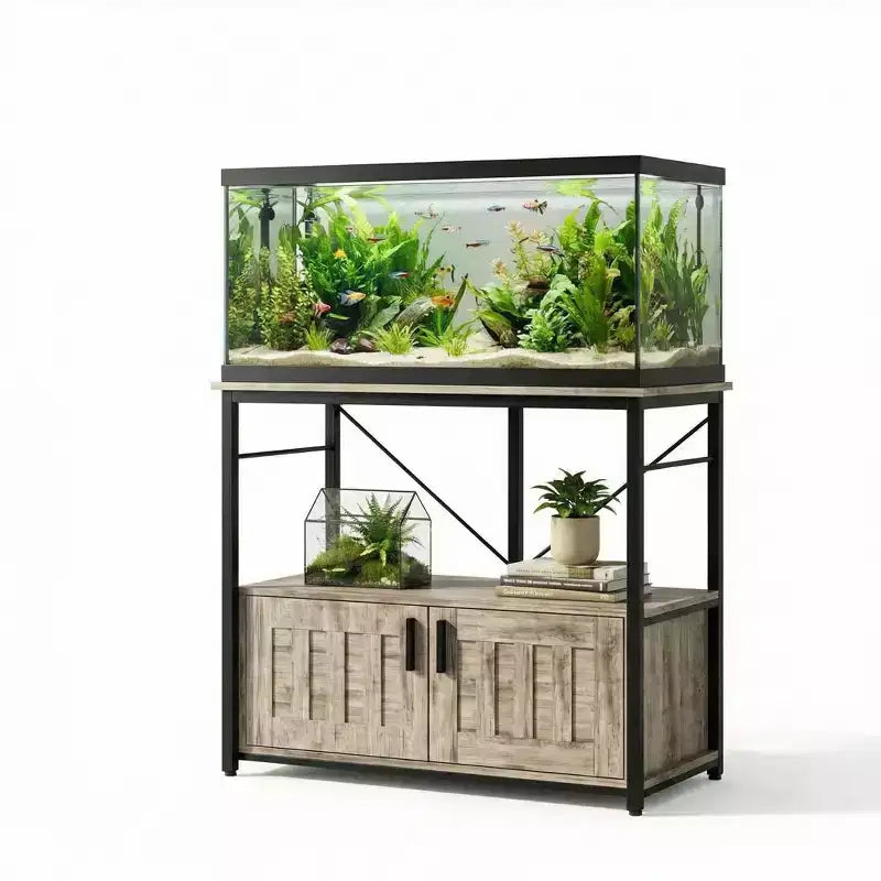 Aquariumunterschrank & Schrank,stabiler Metallrahmen mit Holzablage für Aquarien, Schildkröten- und Reptilienterrarien für Wohn- & Esszimmer
