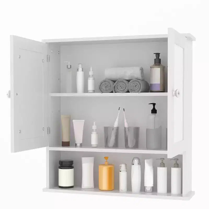 Platzsparender Über-der-Toilette-Schrank mit Glastüren & verstellbaren Einlegeböden, wasserdichte wandmontierte Aufbewahrung für Bad oder Küche