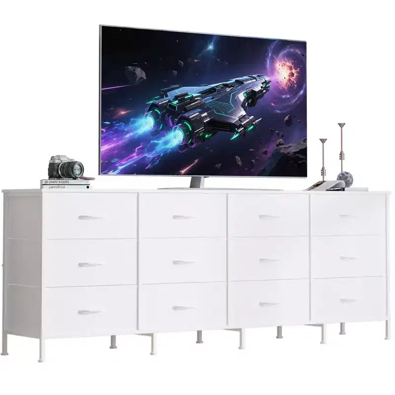 12 Schubladen Kommode für Schlafzimmer, 70 Zoll langer TV-Ständer für 65, 75, 80 Zoll Fernseher, großes Unterhaltungszentrum für Wohnzimmer, Eingangsbereich