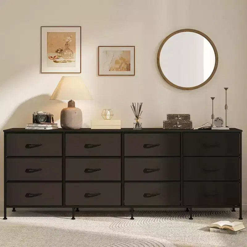 12 Schubladen Kommode für Schlafzimmer, 70 Zoll langer TV-Ständer für 65, 75, 80 Zoll Fernseher, großes Unterhaltungszentrum für Wohnzimmer, Eingangsbereich
