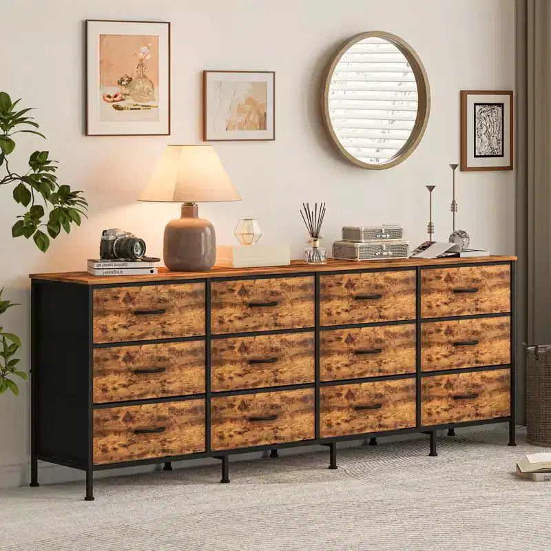 12 Schubladen Kommode für Schlafzimmer, 70 Zoll langer TV-Ständer für 65, 75, 80 Zoll Fernseher, großes Unterhaltungszentrum für Wohnzimmer, Eingangsbereich