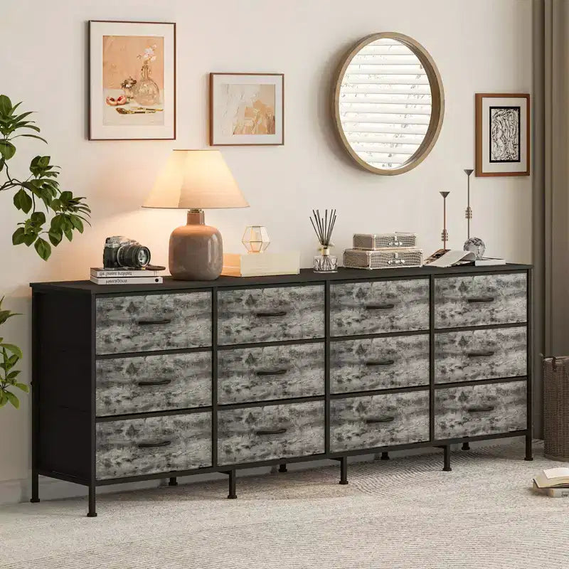 12 Schubladen Kommode für Schlafzimmer, 70 Zoll langer TV-Ständer für 65, 75, 80 Zoll Fernseher, großes Unterhaltungszentrum für Wohnzimmer, Eingangsbereich