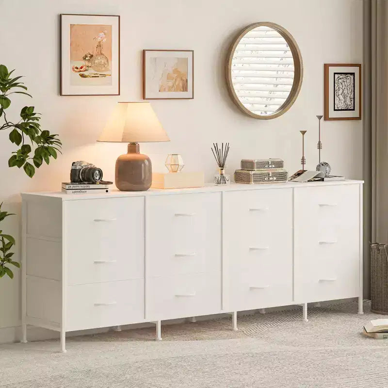 12 Schubladen Kommode für Schlafzimmer, 70 Zoll langer TV-Ständer für 65, 75, 80 Zoll Fernseher, großes Unterhaltungszentrum für Wohnzimmer, Eingangsbereich