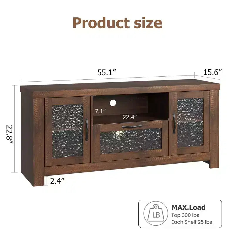 55 Bauernhaus-TV-Schrank mit Acryltüren - 300lb Tragfähigkeit & Verstellbare Einlegeböden Entertainment Center für Wohn- oder Schlafzimmer