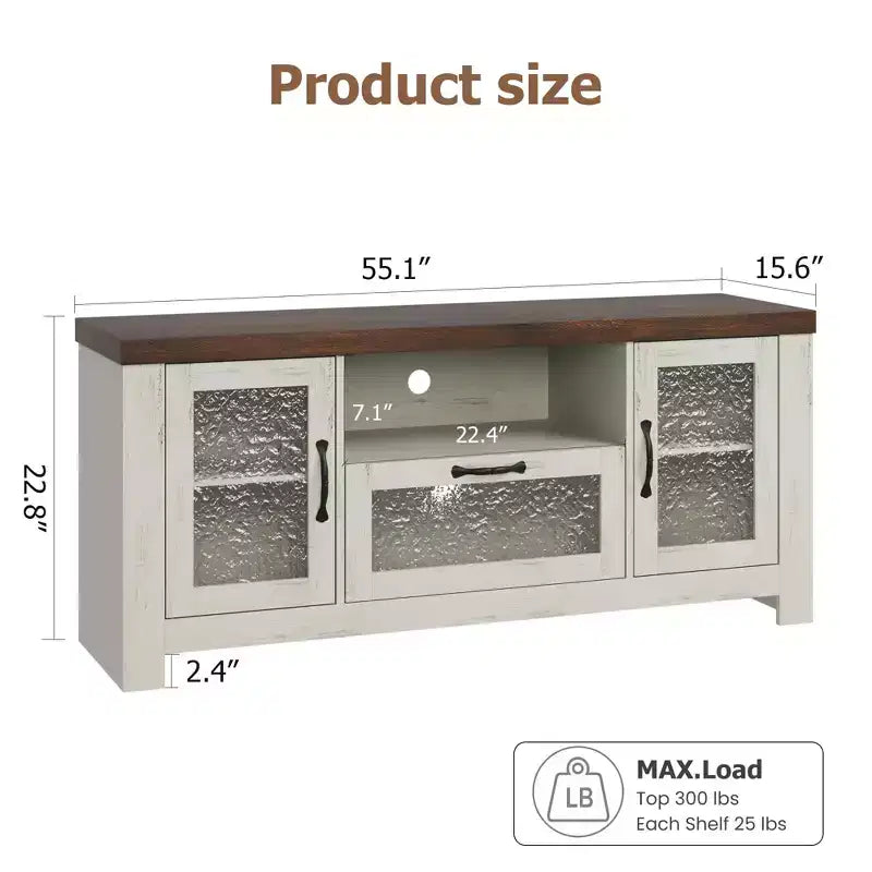 55 Bauernhaus-TV-Schrank mit Acryltüren - 300lb Tragfähigkeit & Verstellbare Einlegeböden Entertainment Center für Wohn- oder Schlafzimmer