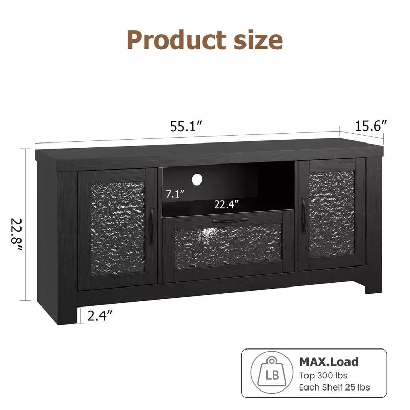 55 Bauernhaus-TV-Schrank mit Acryltüren - 300lb Tragfähigkeit & Verstellbare Einlegeböden Entertainment Center für Wohn- oder Schlafzimmer