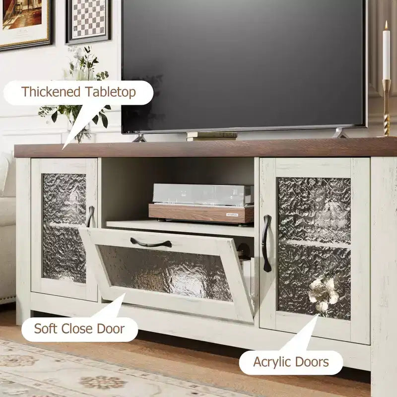 55 Bauernhaus-TV-Schrank mit Acryltüren - 300lb Tragfähigkeit & Verstellbare Einlegeböden Entertainment Center für Wohn- oder Schlafzimmer