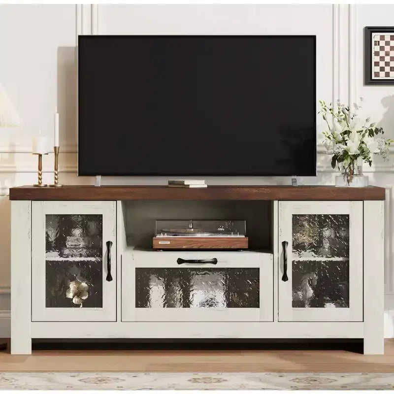 55 Bauernhaus-TV-Schrank mit Acryltüren - 300lb Tragfähigkeit & Verstellbare Einlegeböden Entertainment Center für Wohn- oder Schlafzimmer