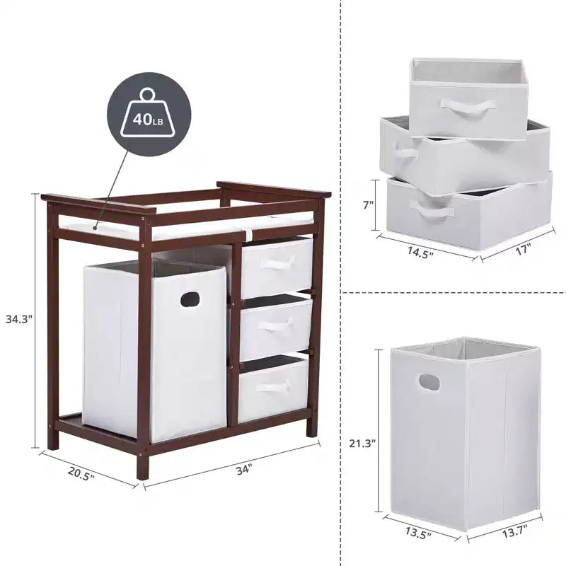 36 moderne Wickelkommode mit 3 Schubladen und Wäschekorb für Kinderzimmer