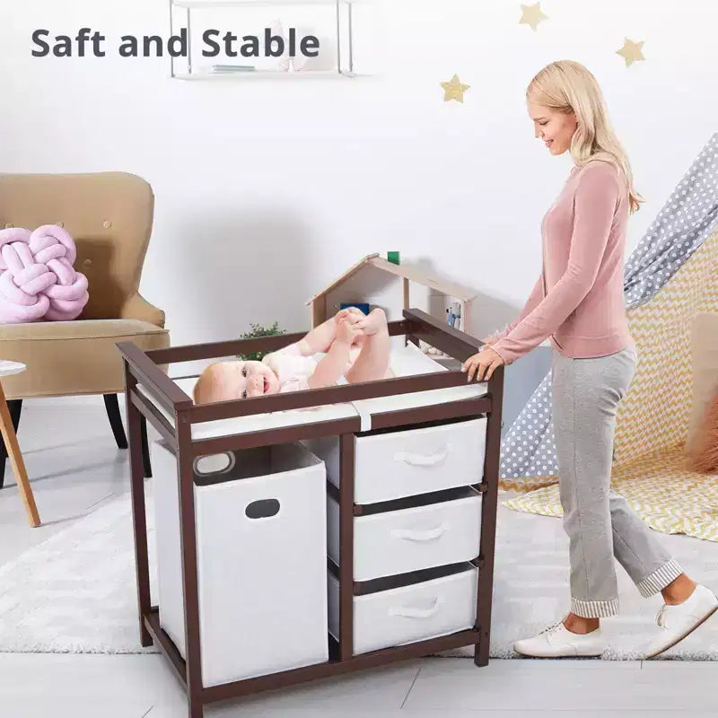 36 moderne Wickelkommode mit 3 Schubladen und Wäschekorb für Kinderzimmer