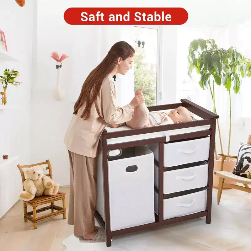36 moderne Wickelkommode mit 3 Schubladen und Wäschekorb für Kinderzimmer