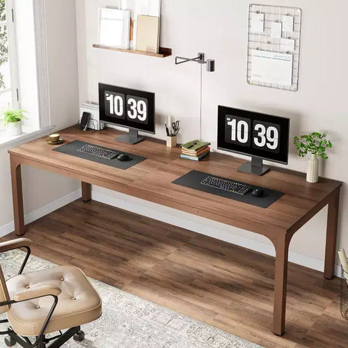 Lantine 78.7 Inches Extra Long Computer Desk, 2 Person Double Workstation for Home Office, Coffee Brown