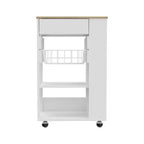 HomeRoots White and Brown 22 Rolling Kitchen Cart With Storage