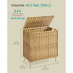 Wäschekorb aus PE-Rattan, 3 Fächer, mit Deckel, 159 Liter