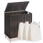 SONGMICS Laundry Hamper with Lid, PE Rattan Laundry Basket with Removable Liner, Storage Basket, 3-Section Sorter, 42.2 Gallons (160 L)