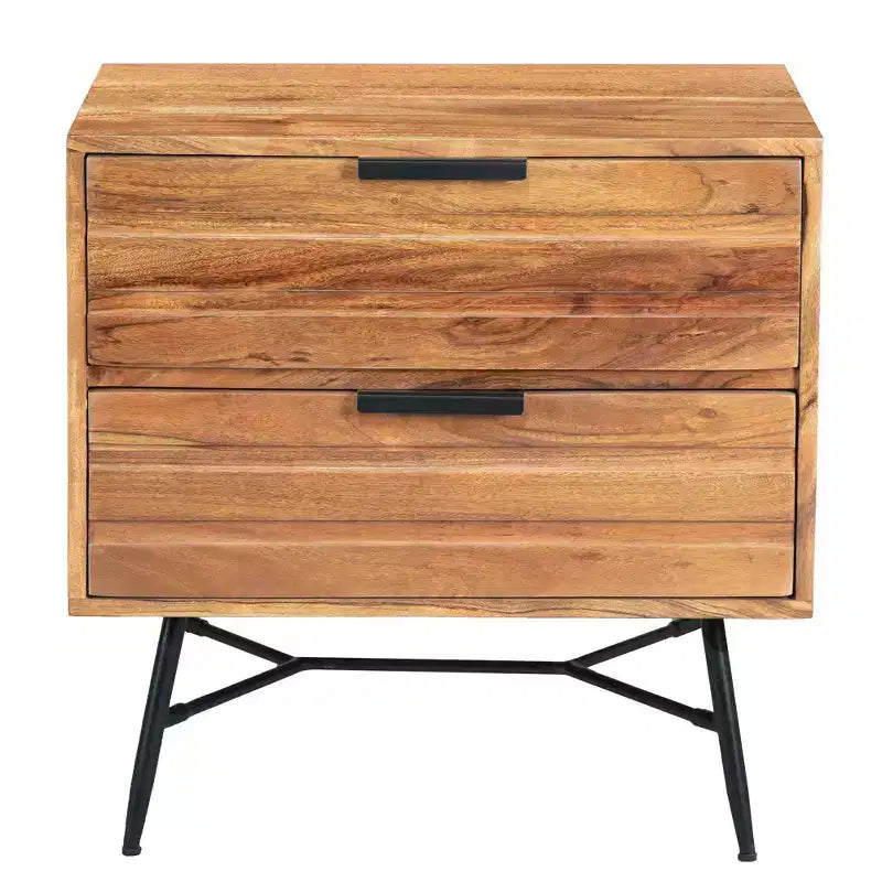 2 Schubladen Nachttisch aus Holz mit abgewinkelten Metallbeinen Braun/Schwarz