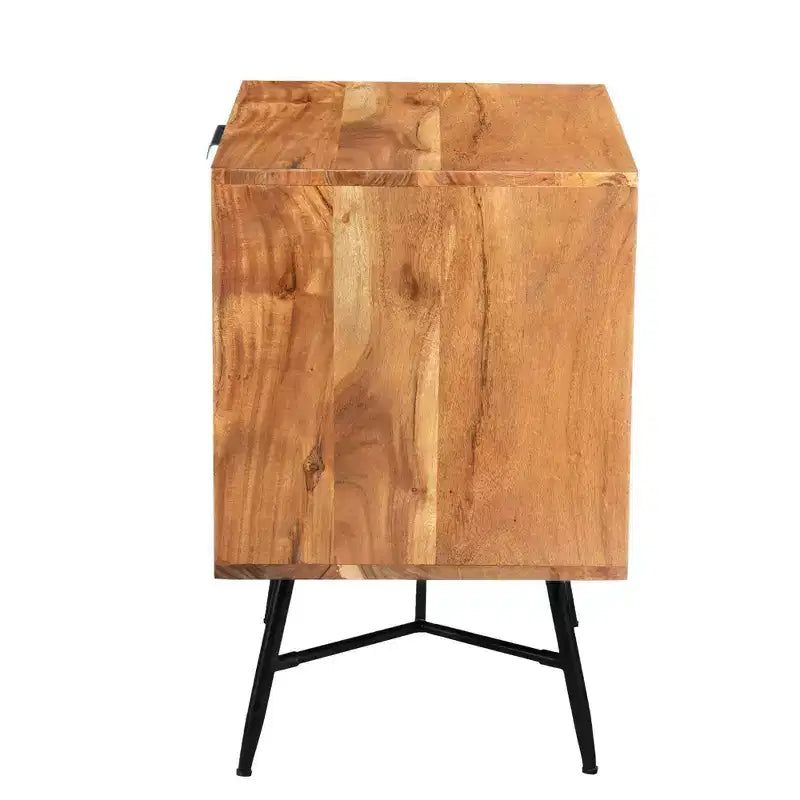2 Drawer Wooden Nightstand with Metal Angled Legs Brown/Black