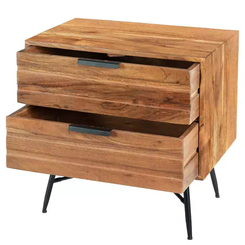 2 Schubladen Nachttisch aus Holz mit abgewinkelten Metallbeinen Braun/Schwarz