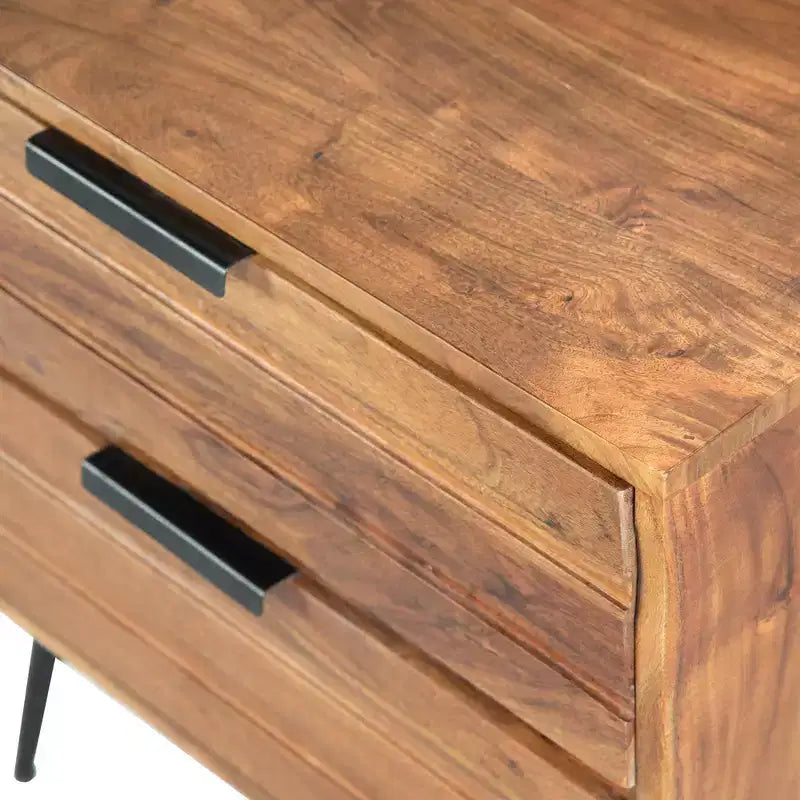 2 Schubladen Nachttisch aus Holz mit abgewinkelten Metallbeinen Braun/Schwarz