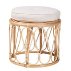 bali & pari Hachiro Natural Rattan Ottoman Footstool: Bohemian Handcrafted, Removable Cushion, No Assembly Required