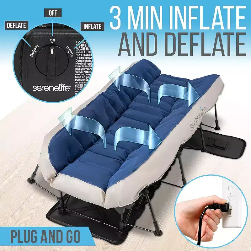 EZ Luftmatratze mit Gestell & Rollkoffer, faltbares selbstaufblasendes Luftbett mit integrierter Pumpe, Twin