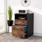 Holz-Aktenschrank mit Schloss und Druckerablage, 2 Schubladen