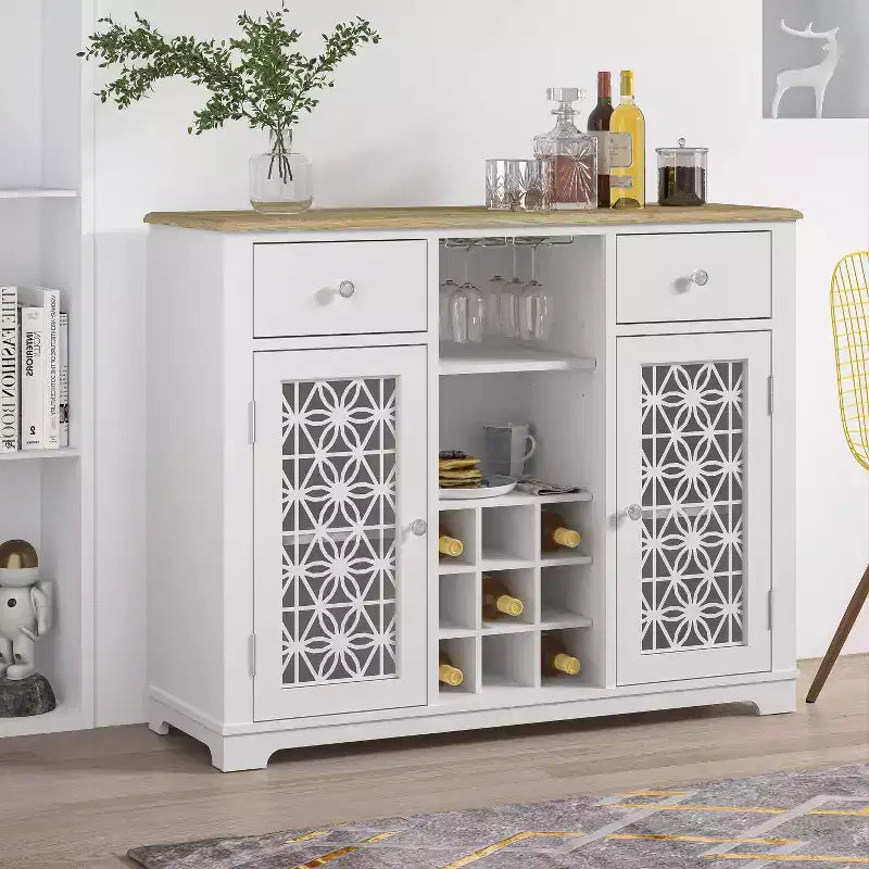 47" Weinschrank mit Glastüren und Siebdruckmuster -