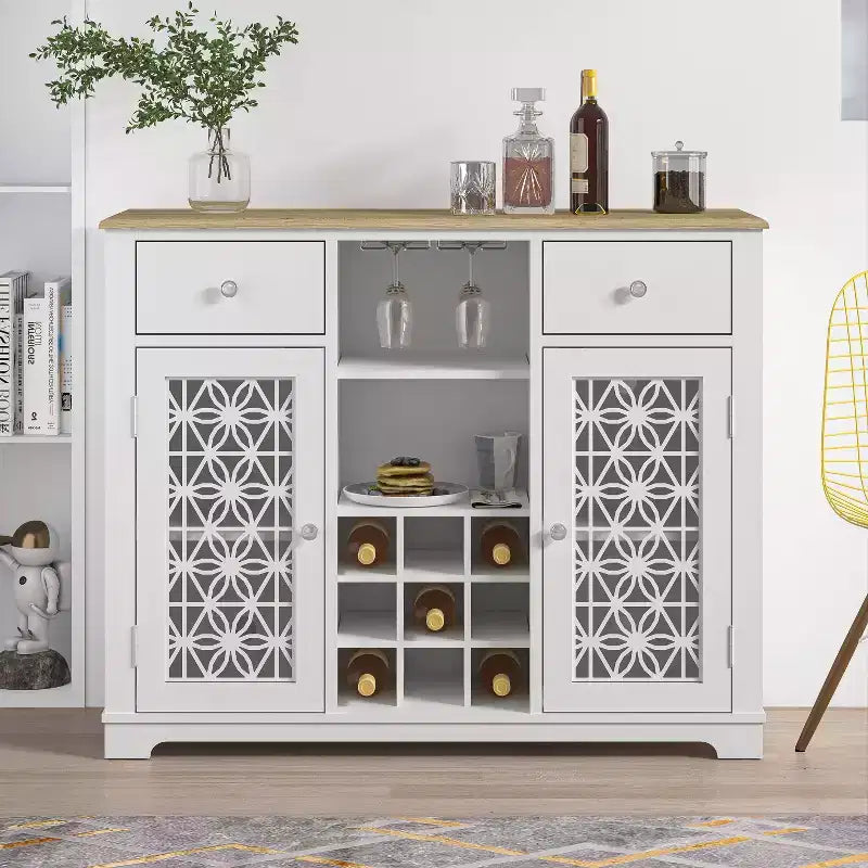 47" Weinschrank mit Glastüren und Siebdruckmuster -