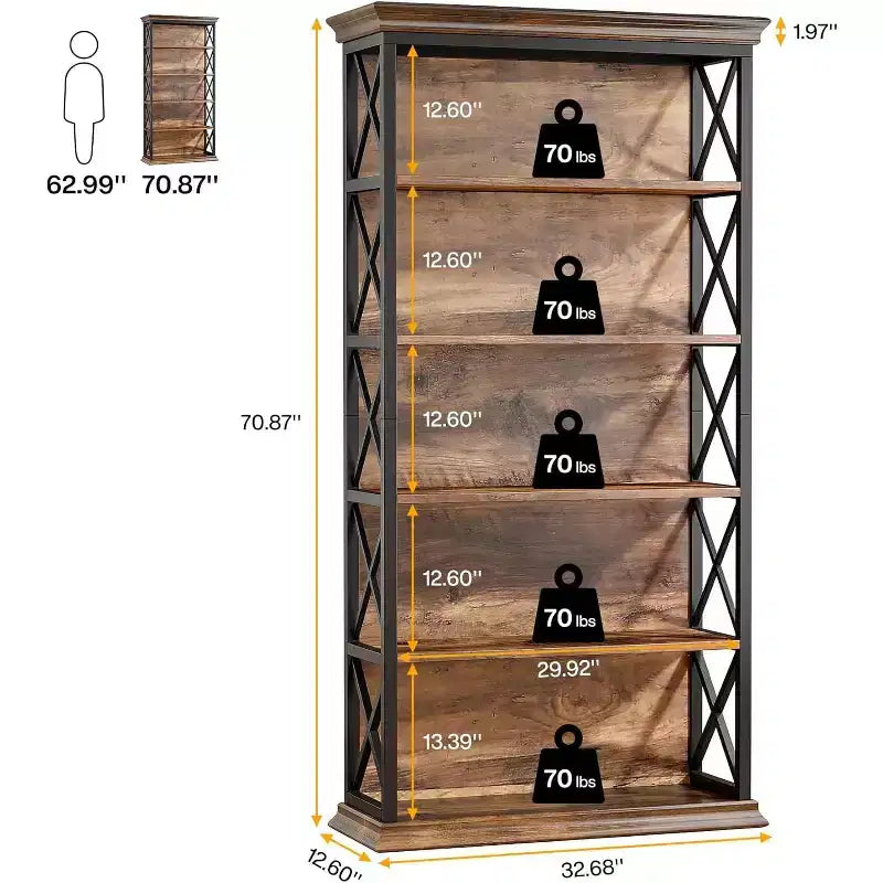 6-stufiges Bücherregal 70,87, freistehendes Bücherregal